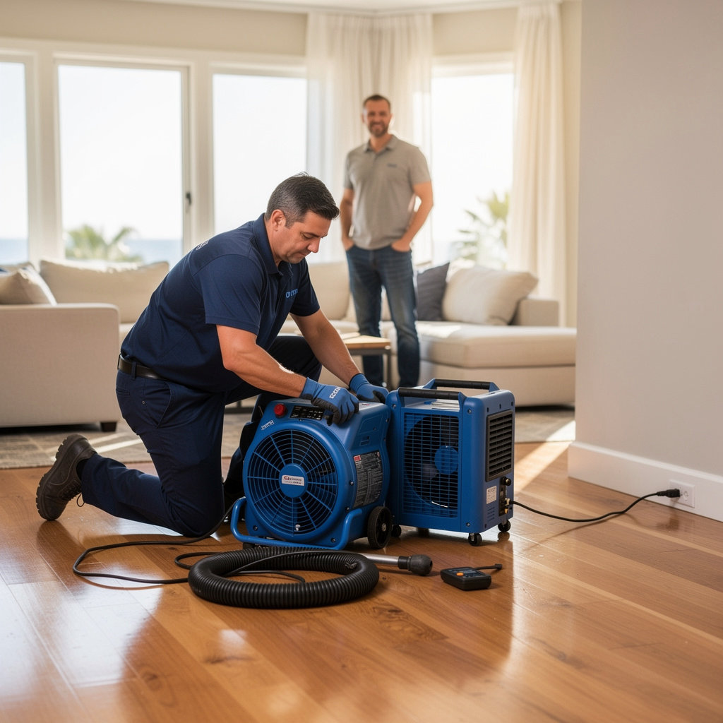 QWIKRESPONSE RESTORATION & CONSTRUCTION expert technician assessing water damage restoration needs in Goleta, CA